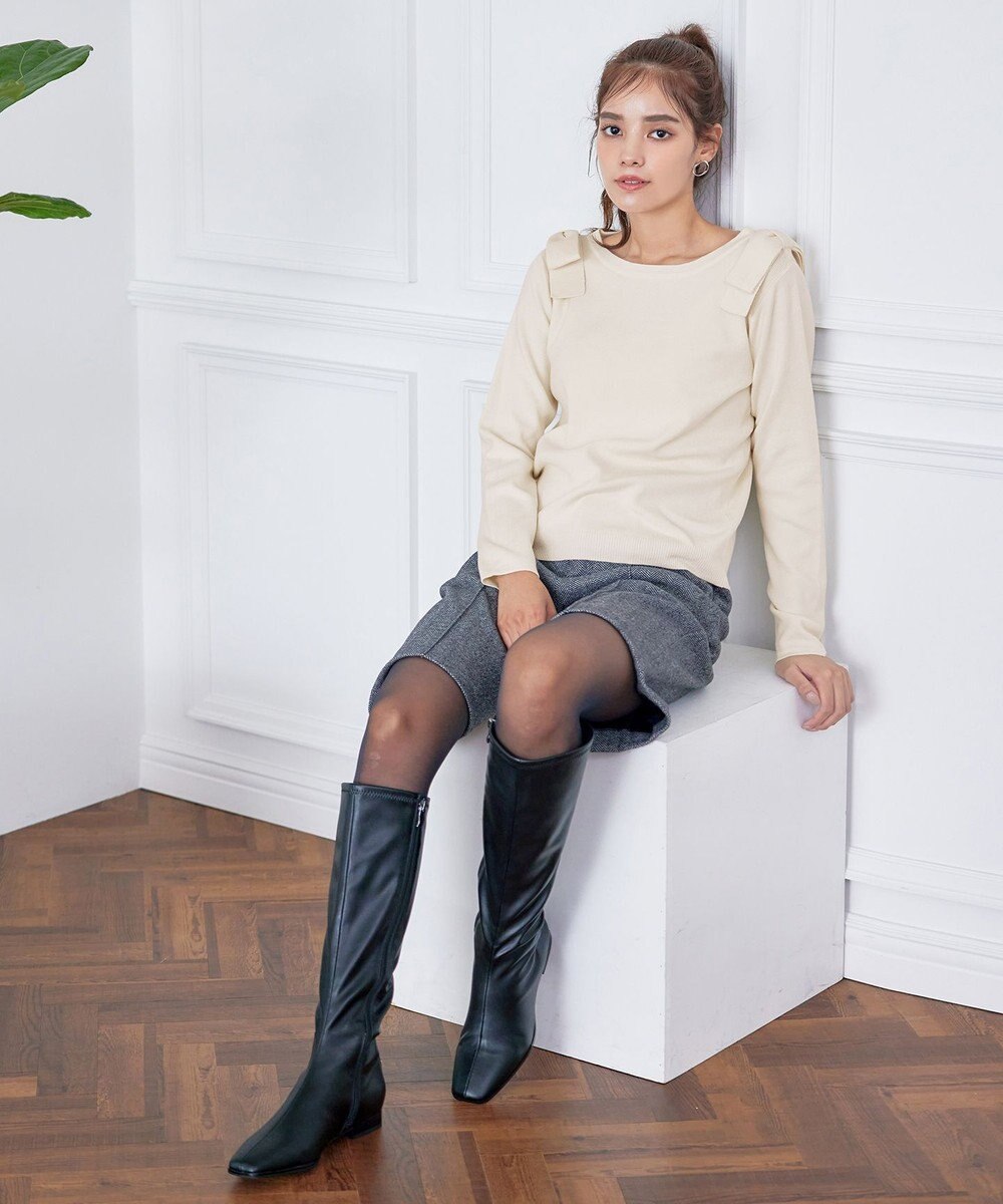 Tiaclasse 【洗える】ショルダーリボンニットトップス 