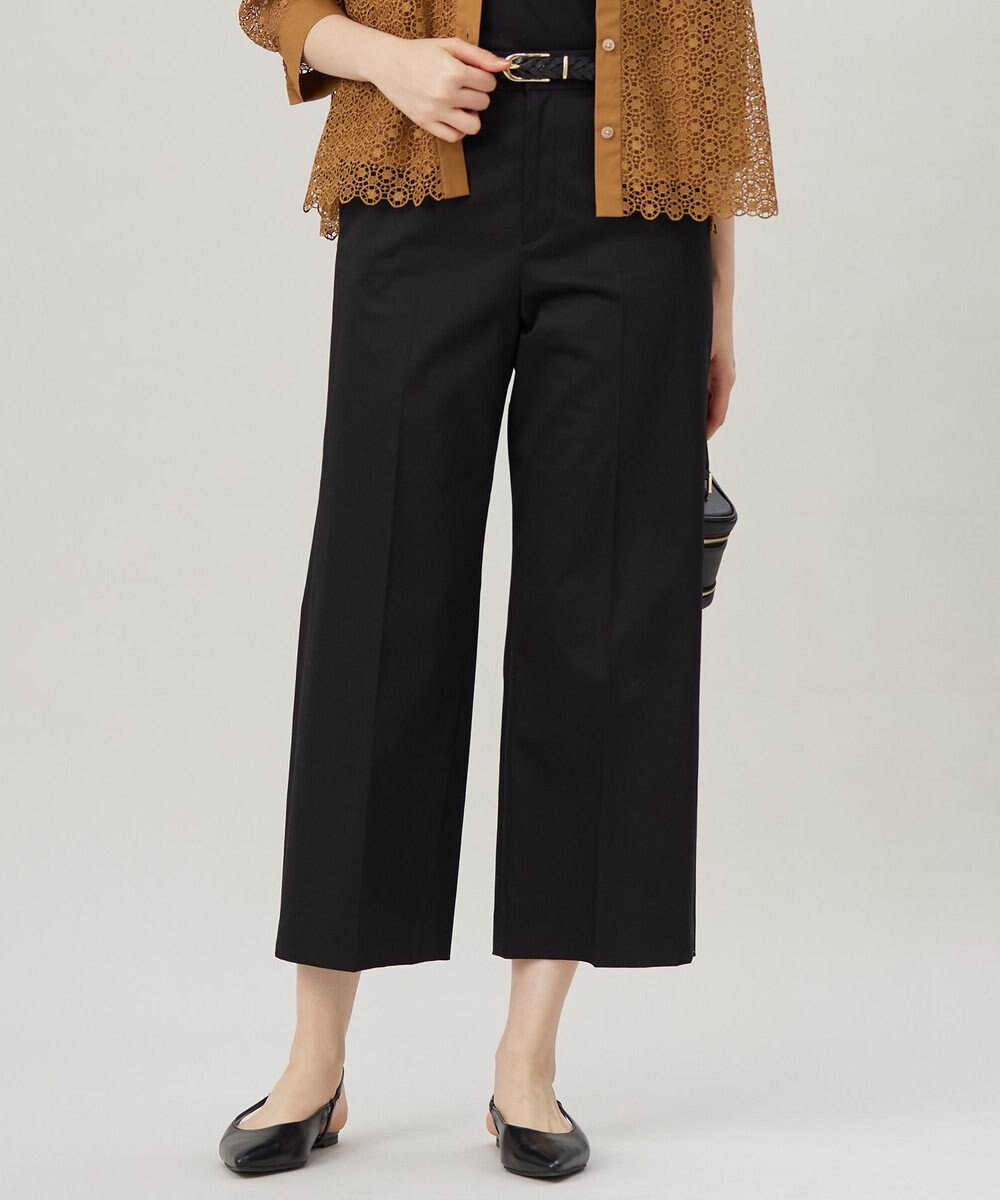 自由区 S 【UVカット・接触冷感・洗える】コットンサテンクロップド丈ワイドストレート パンツ 