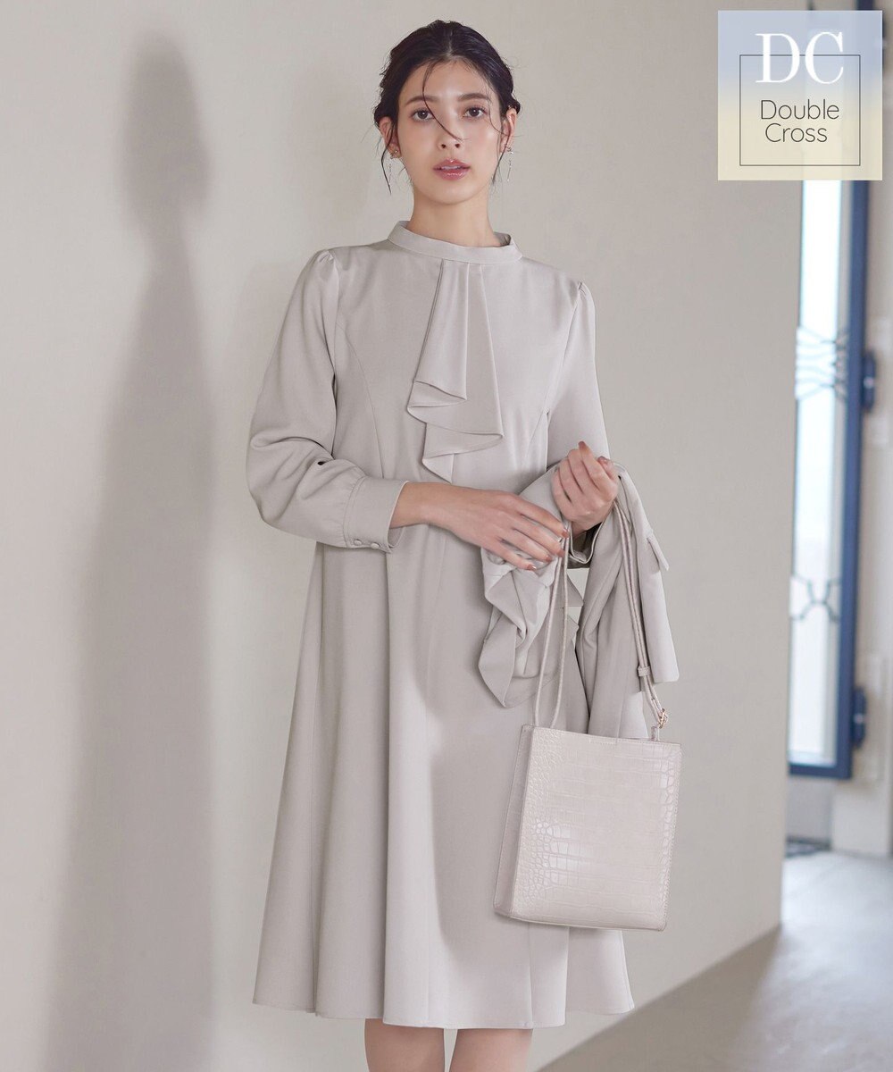 Tiaclasse L 【ダブルクロス】【洗える】フリルドレープワンピース 