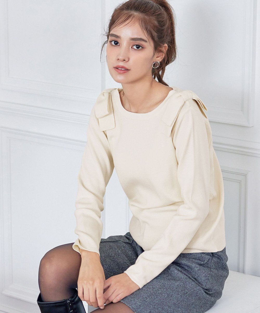 Tiaclasse 【洗える】ショルダーリボンニットトップス 