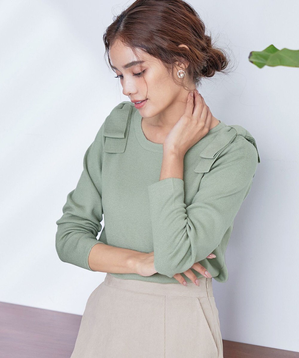 Tiaclasse 【洗える】ショルダーリボンニットトップス 