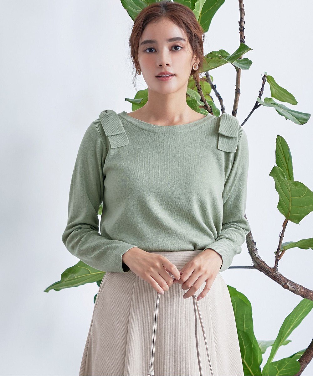 Tiaclasse 【洗える】ショルダーリボンニットトップス 