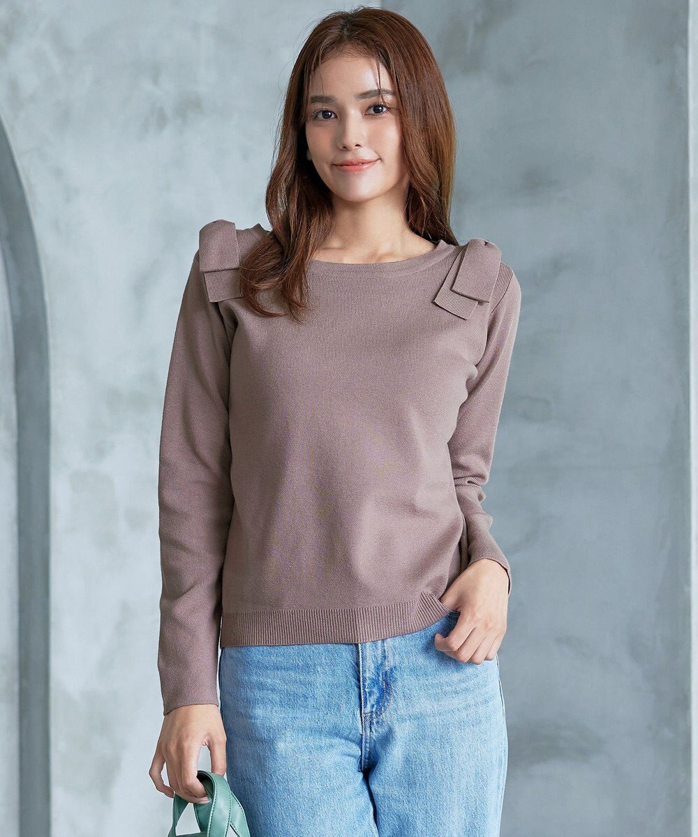 Tiaclasse 【洗える】ショルダーリボンニットトップス 