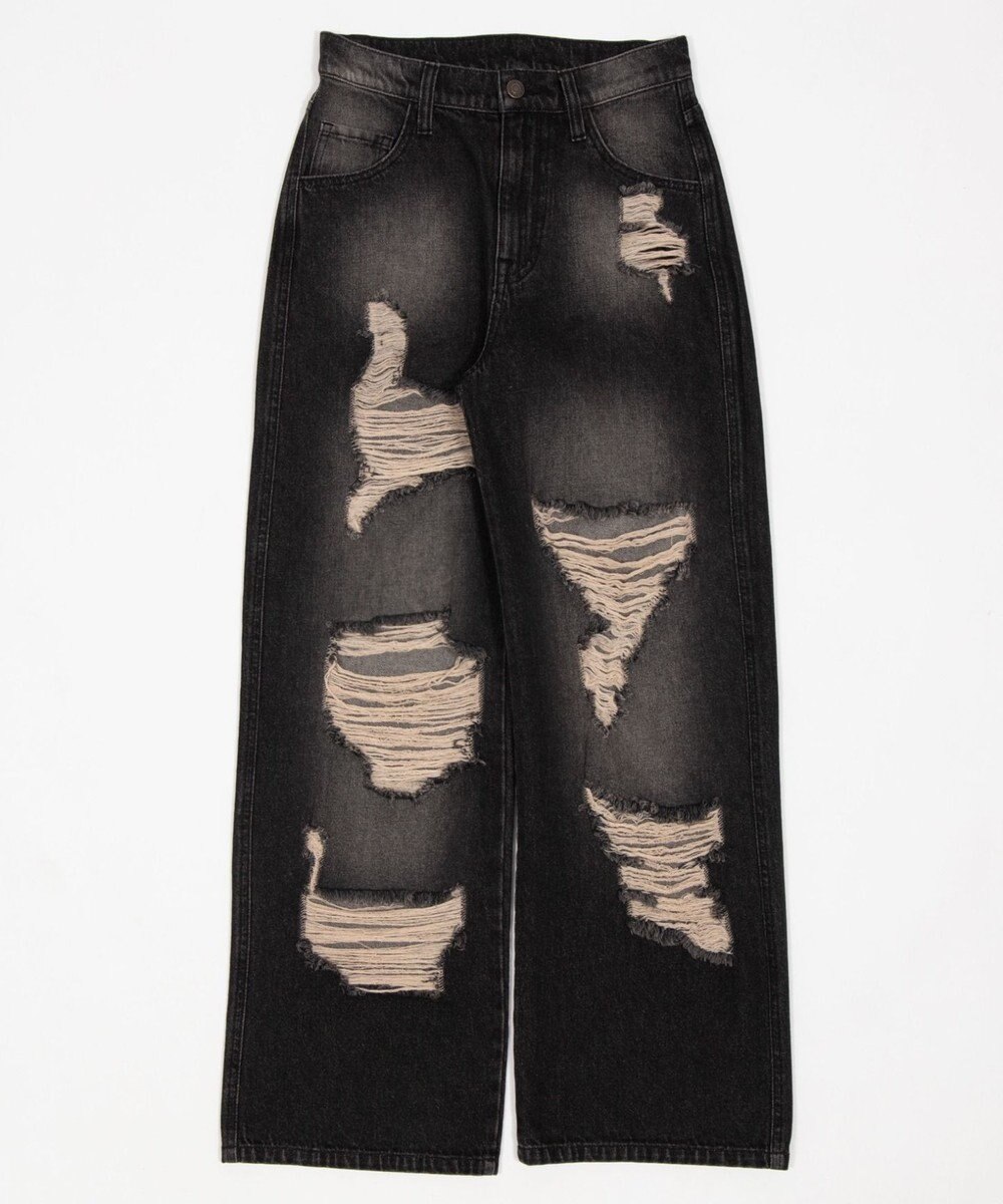 WEGO ダメージストレートデニムパンツ 