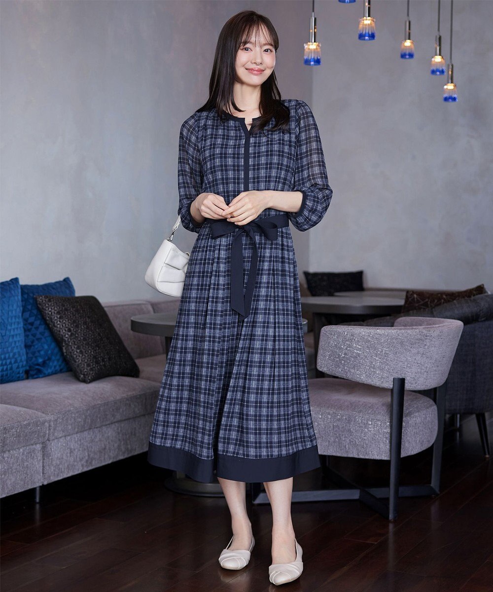 Tiaclasse L シアーチェック配色ワンピース 
