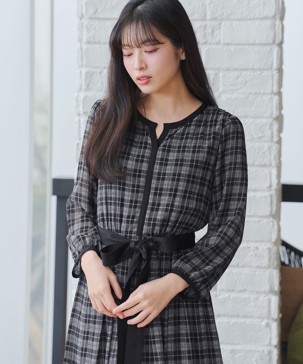 Tiaclasse L シアーチェック配色ワンピース 