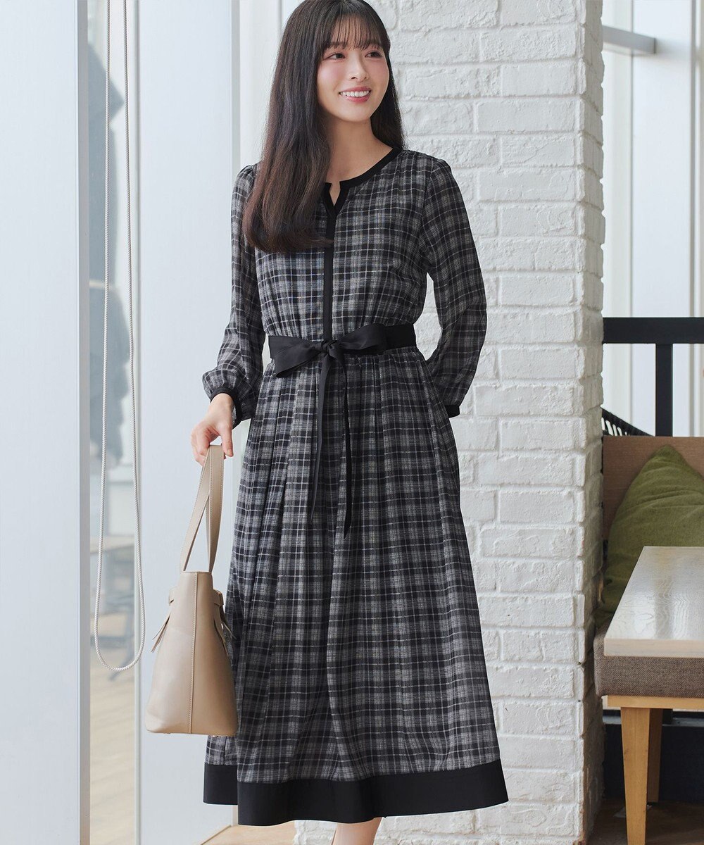 Tiaclasse L シアーチェック配色ワンピース 