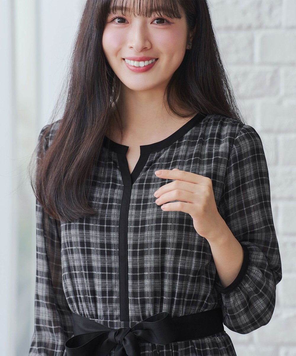 Tiaclasse L シアーチェック配色ワンピース 