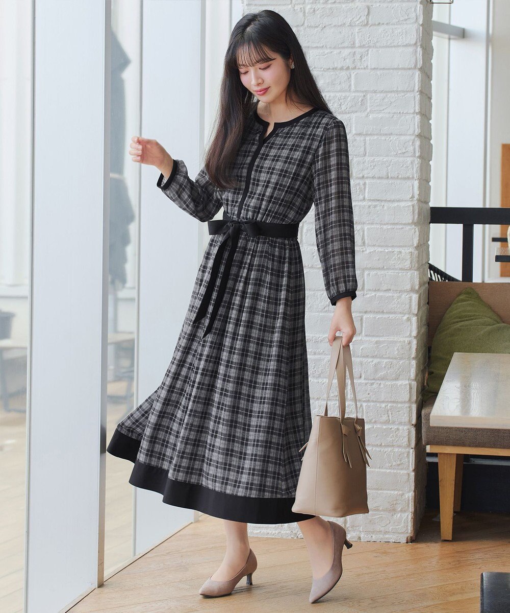 Tiaclasse L シアーチェック配色ワンピース 