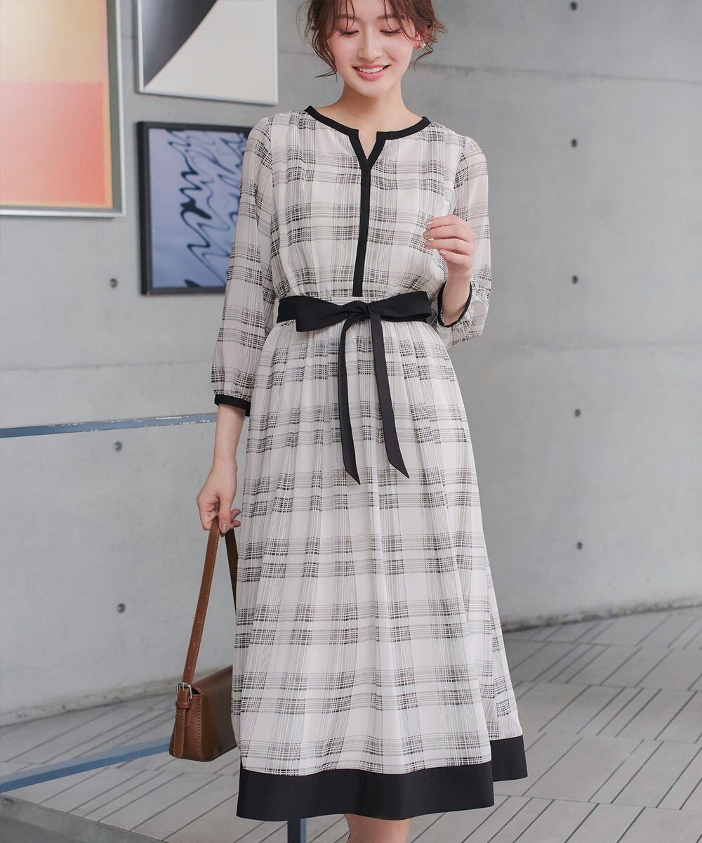 Tiaclasse L シアーチェック配色ワンピース 