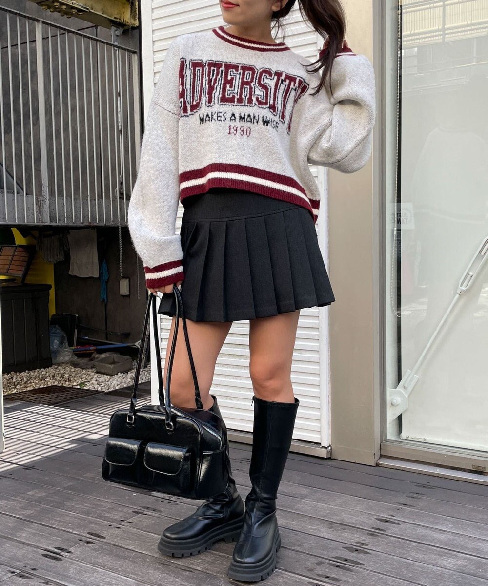 WEGO ラインリブフラッフィーショートニット 