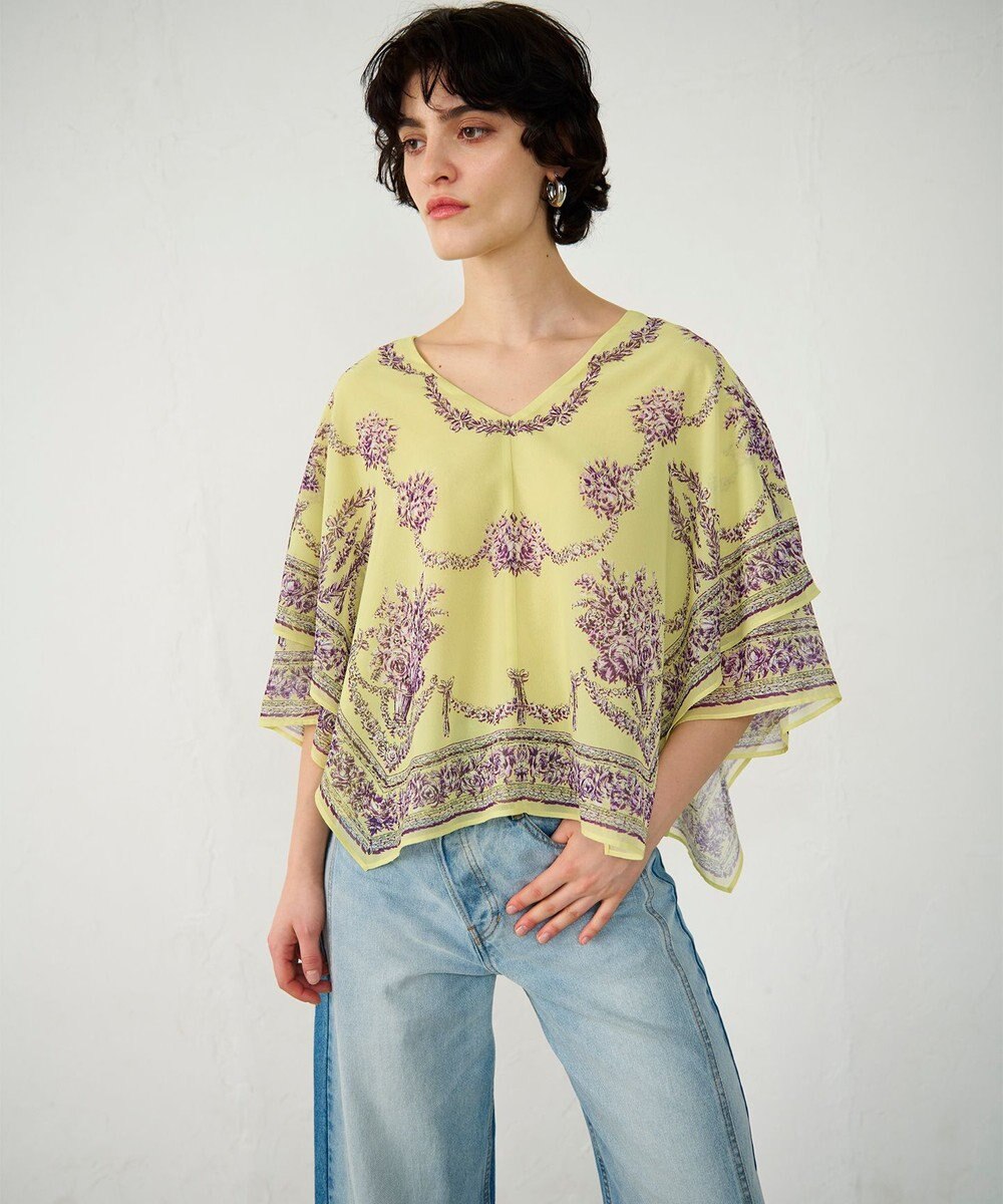 GRACE CONTINENTAL スカーフプリントポンチョトップ 