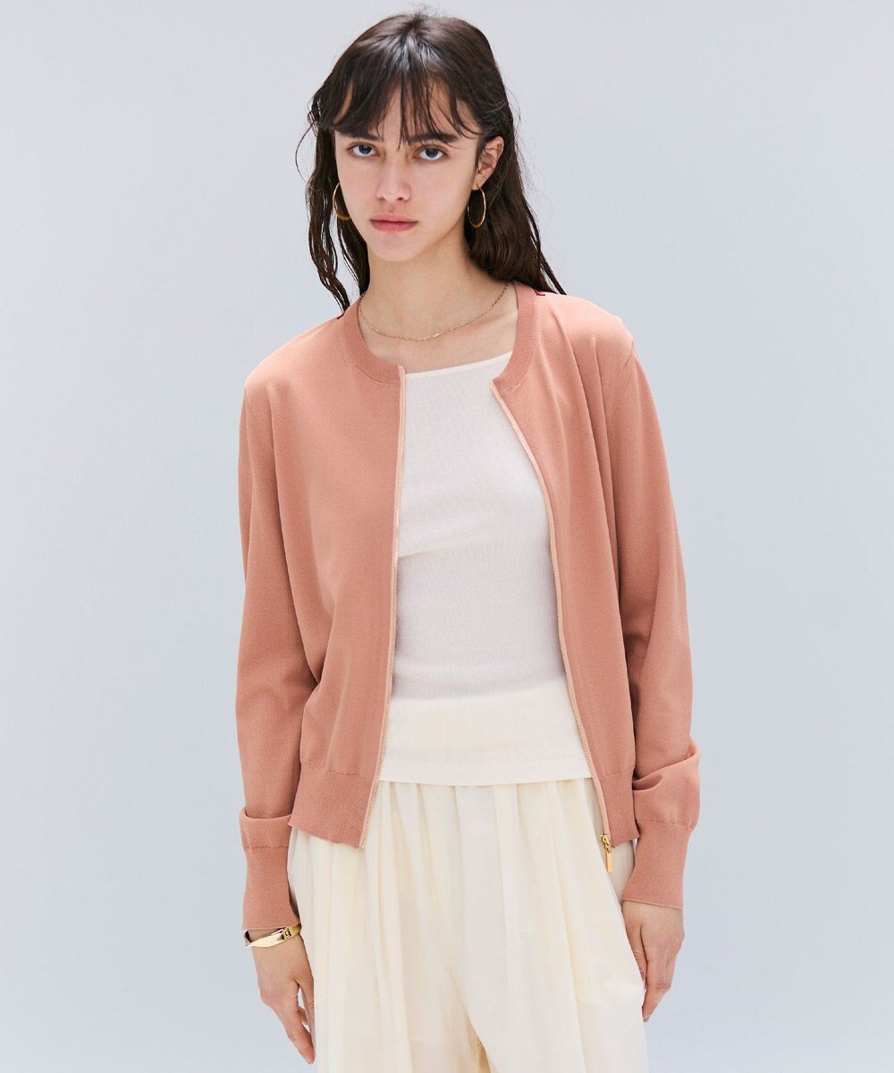 BEIGE， 【洗える】NADIA / レザーラインジップカーディガン 
