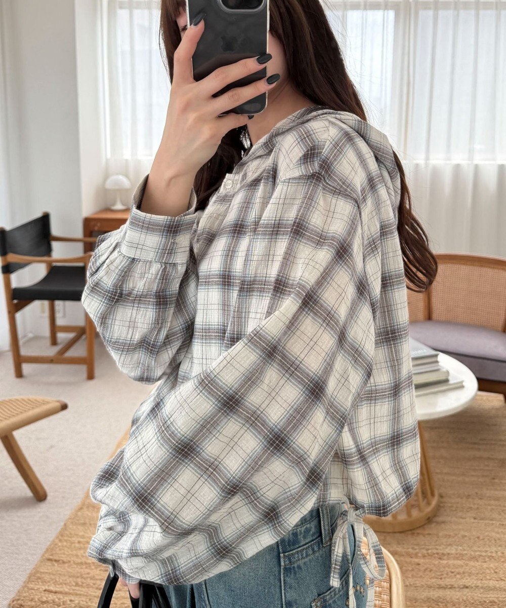 WEGO チェックショートフードシャツ 