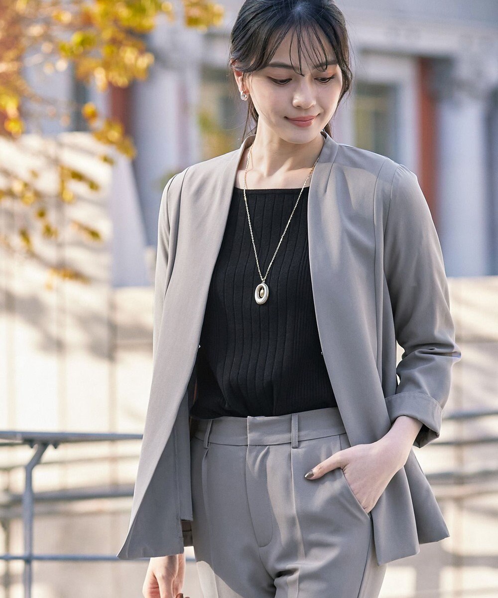 Tiaclasse 【ダブルストレッチ・洗える】カラーレスロングジャケット 