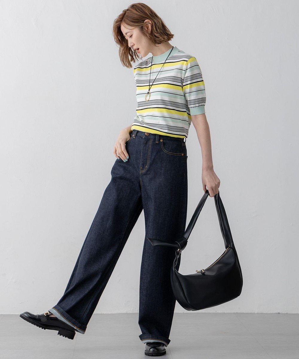 23区 L 【VERY3月号掲載/洗える】プレミアムビオコットン 半袖 マルチボーダー ニット 