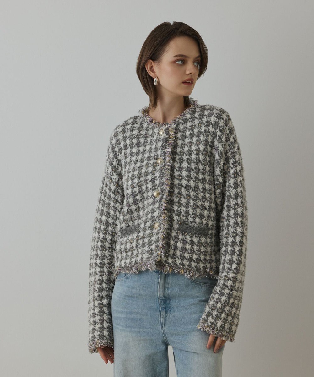 GRACE CONTINENTAL ツイードニットショートカーディガン 