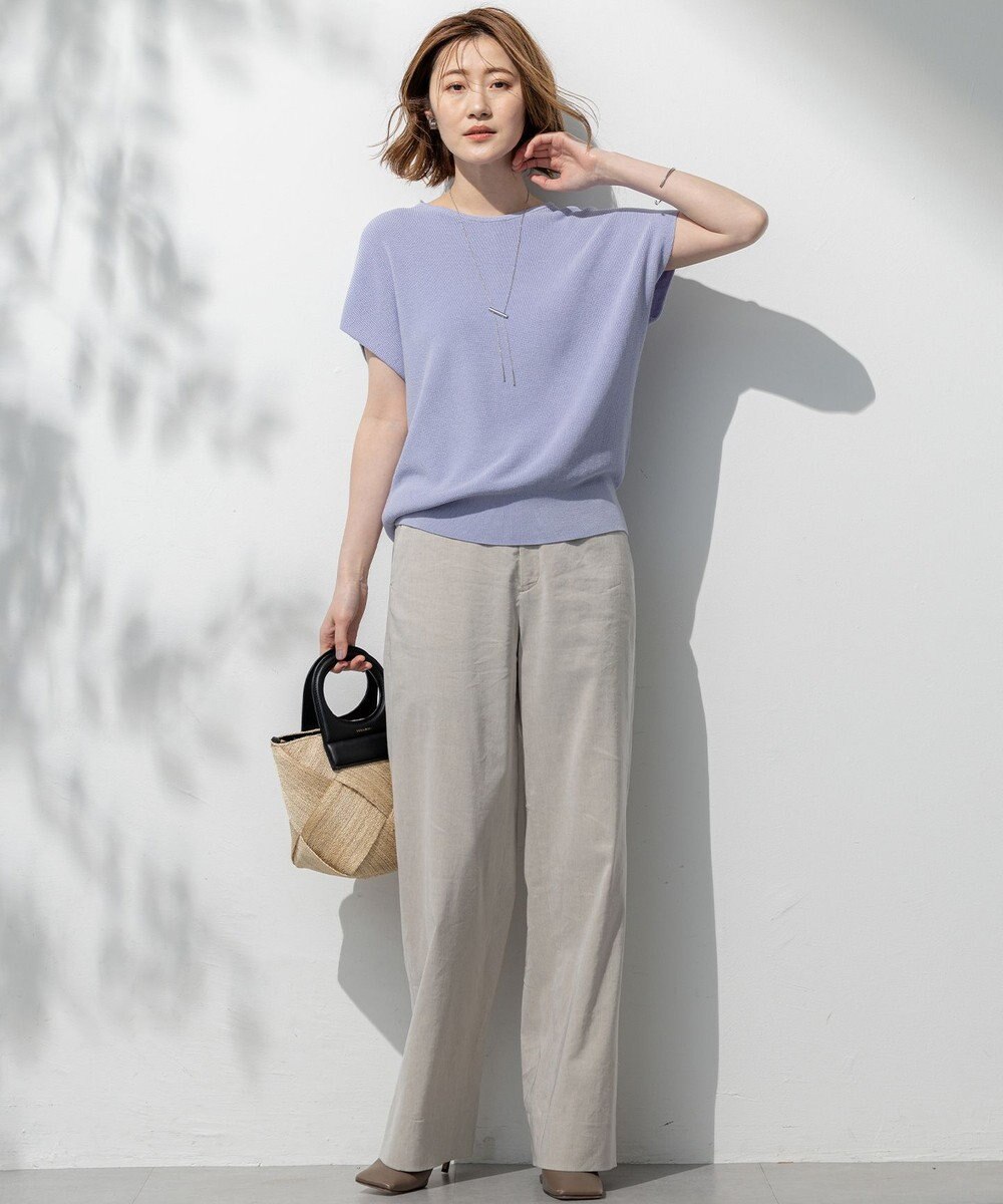 23区 L 【洗える】リネンレーヨンストレッチ ドロスト ワイド パンツ 