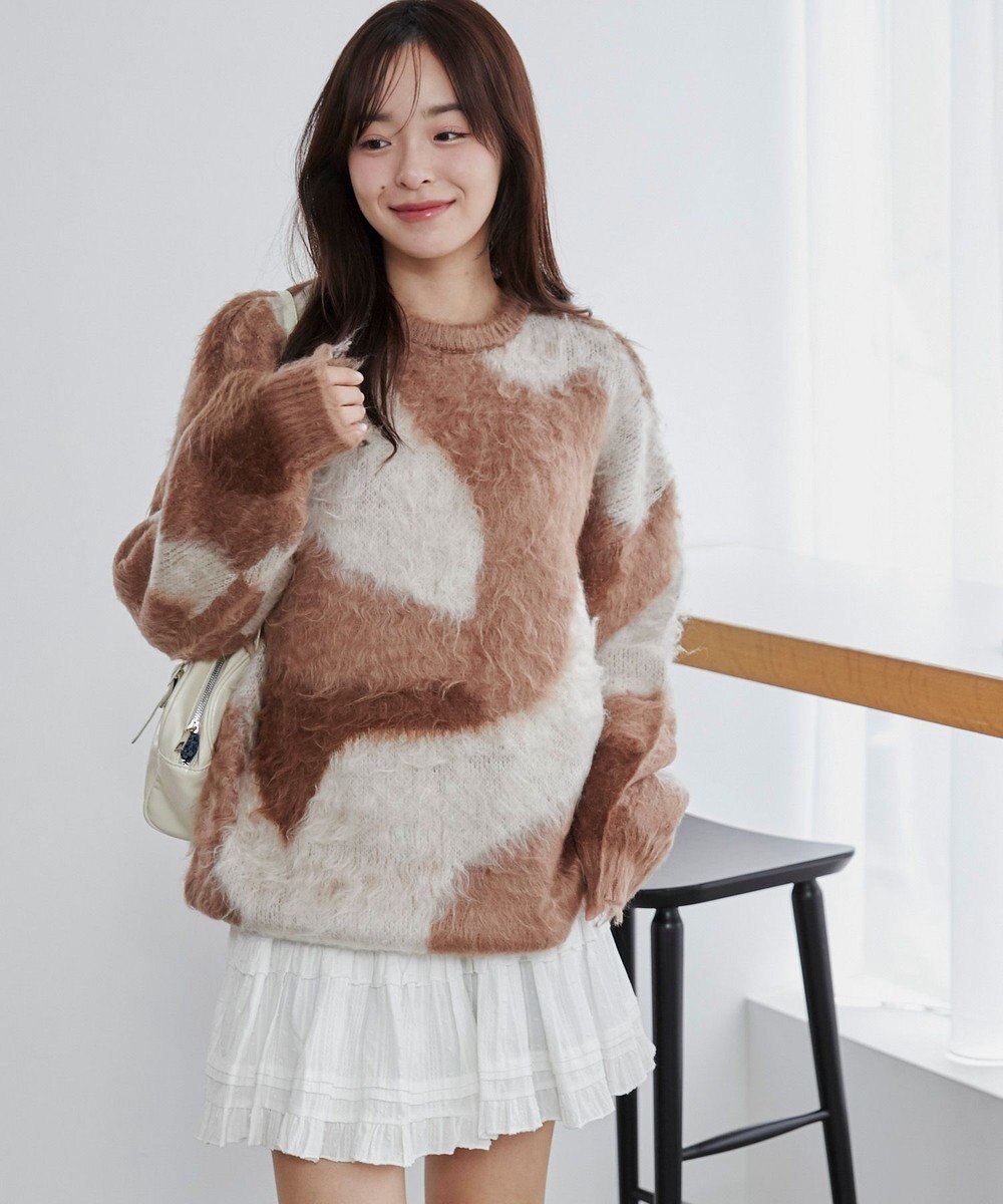 WEGO 【ユニセックス着用ITEM】マーブルシャギーニットプルオーバー 