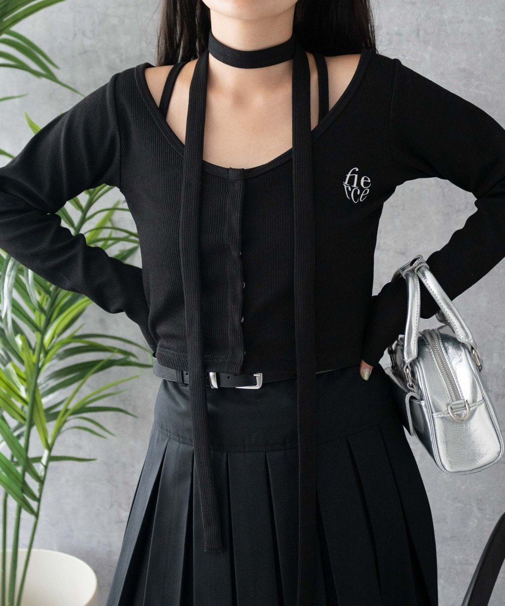 WEGO 【2点SET】ワンポイント刺繍キャミセットカーデ 