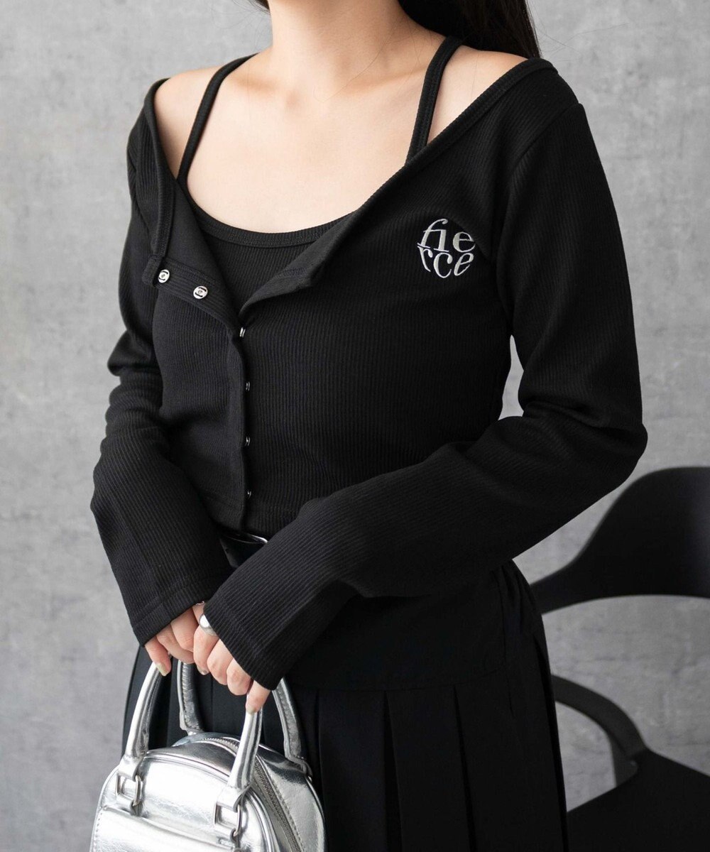 WEGO 【2点SET】ワンポイント刺繍キャミセットカーデ 