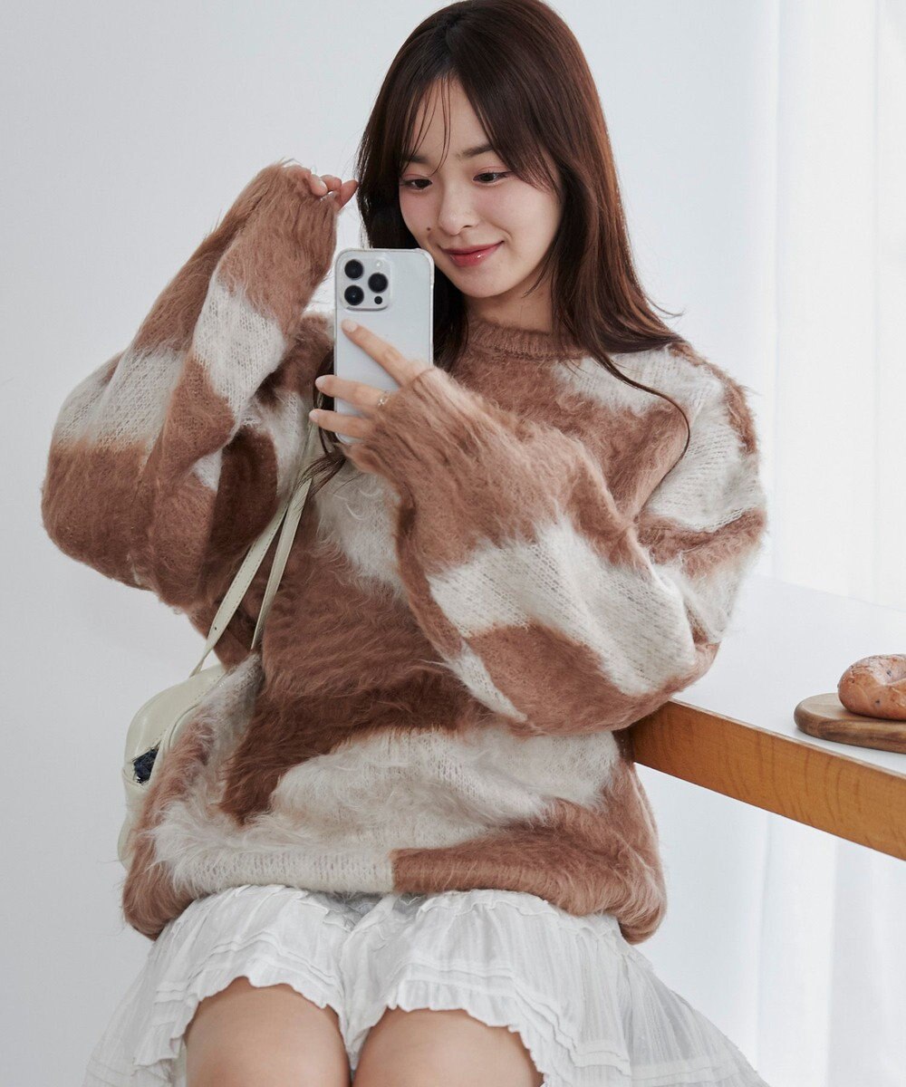 WEGO 【ユニセックス着用ITEM】マーブルシャギーニットプルオーバー 