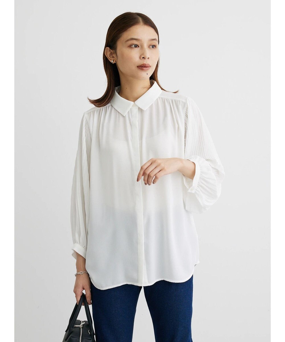 Green Parks 袖プリーツ衿付きブラウス 