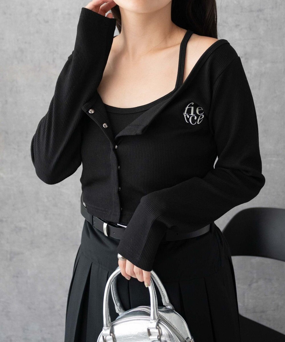 WEGO 【2点SET】ワンポイント刺繍キャミセットカーデ 