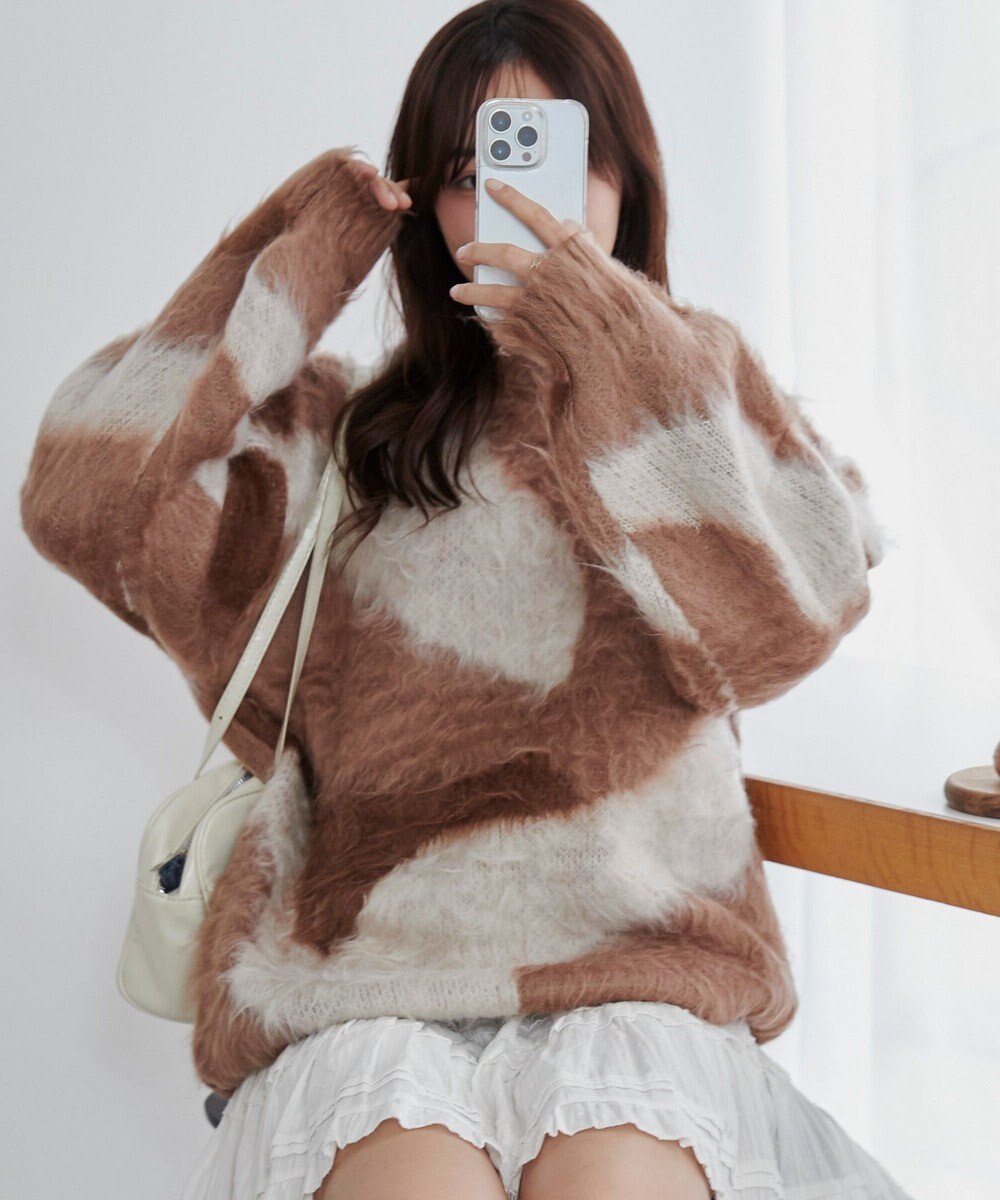 WEGO 【ユニセックス着用ITEM】マーブルシャギーニットプルオーバー 