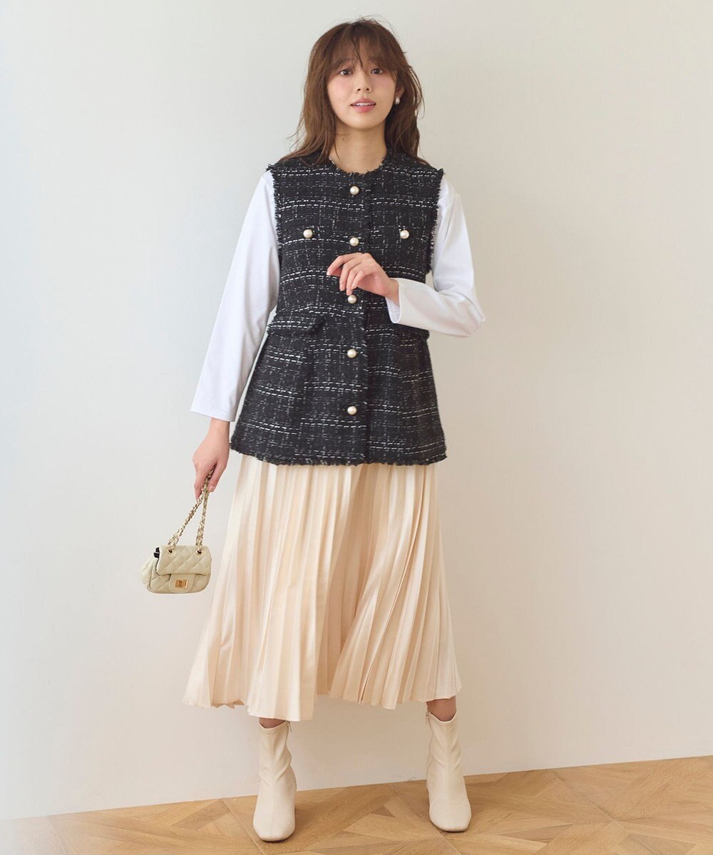 Feroux 【洗える】ラメツイード ジレ 