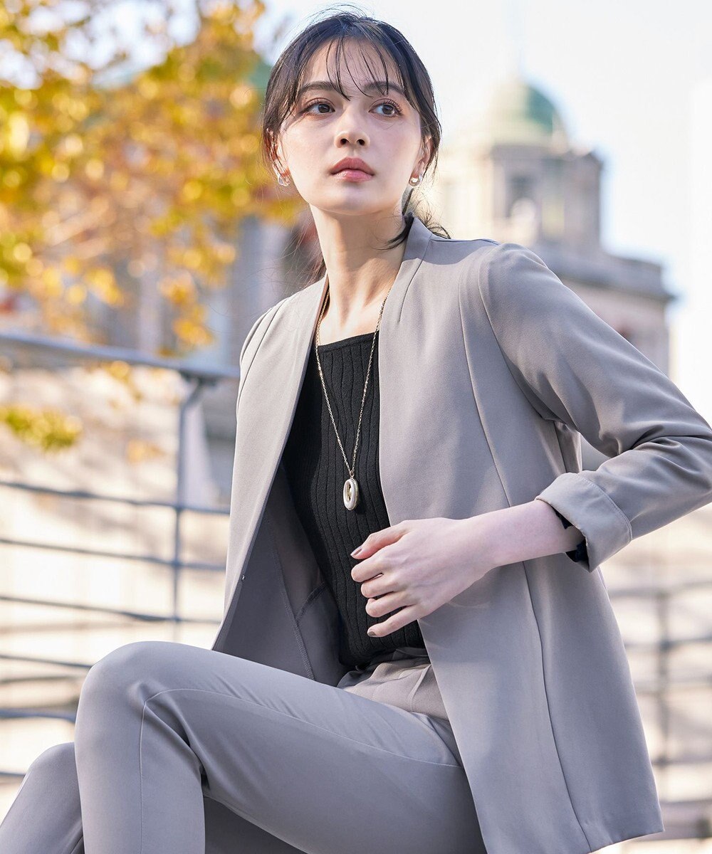 Tiaclasse 【ダブルストレッチ・洗える】カラーレスロングジャケット 