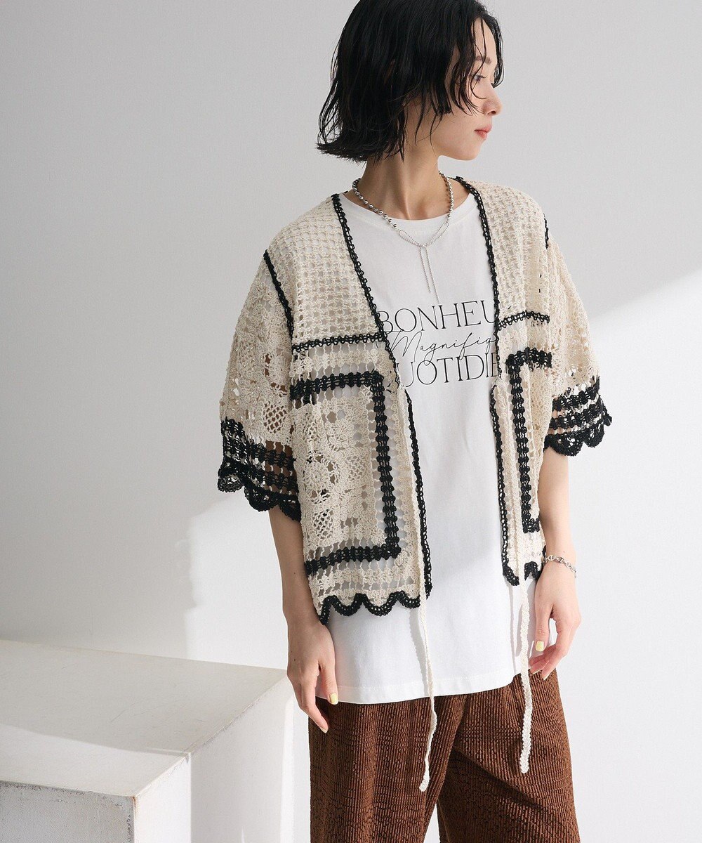 Green Parks ・ＥＬＥＮＣＡＲＥ　ＤＵＥ　カギ針風レースカーデ 