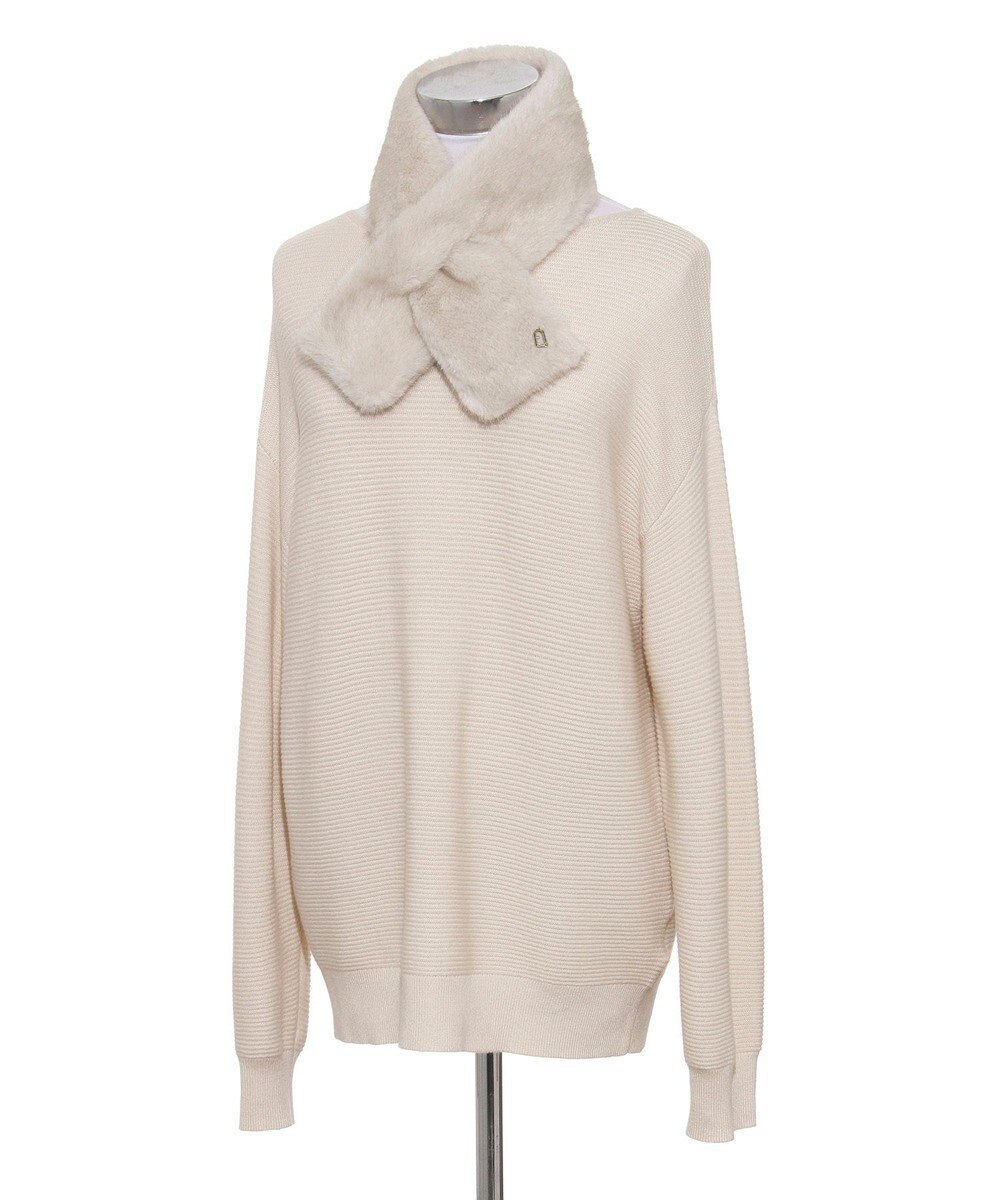 MOONBAT FURLA（フルラ）差し込みファーティペット マフラー アーチロゴ フェイクファー 