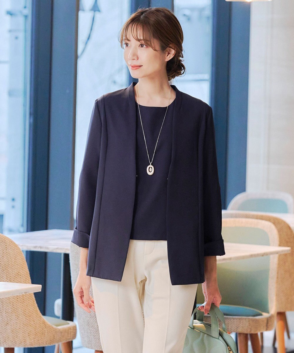 Tiaclasse 【ダブルストレッチ・洗える】カラーレスロングジャケット 