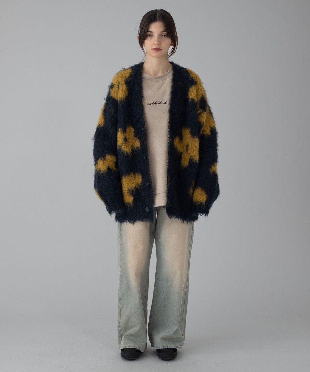 WEGO 【ユニセックス着用ITEM/MLサイズ展開】モヘアタッチパターンカーディガン 