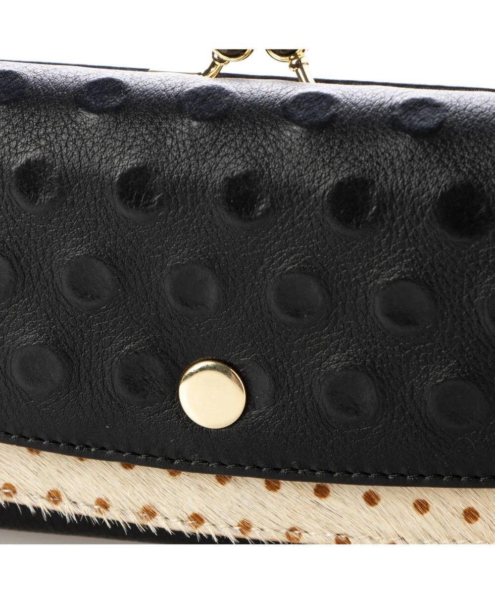 UNBILLION perche 牛革×ハラコ風ドットダブルかぶせ長財布 