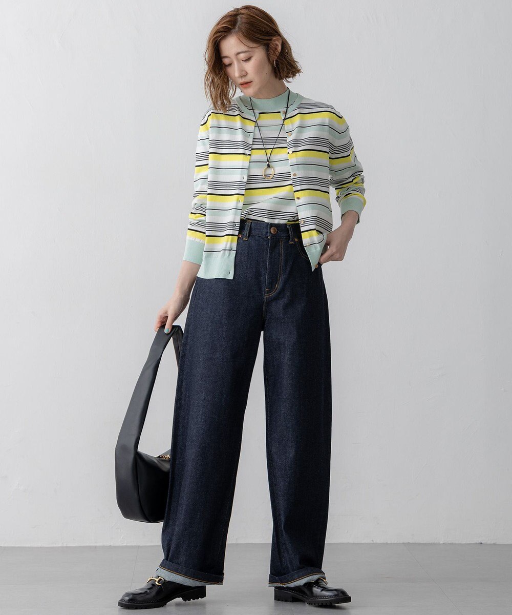 23区 L 【VERY3月号掲載/洗える】プレミアムビオコットン 半袖 マルチボーダー ニット 