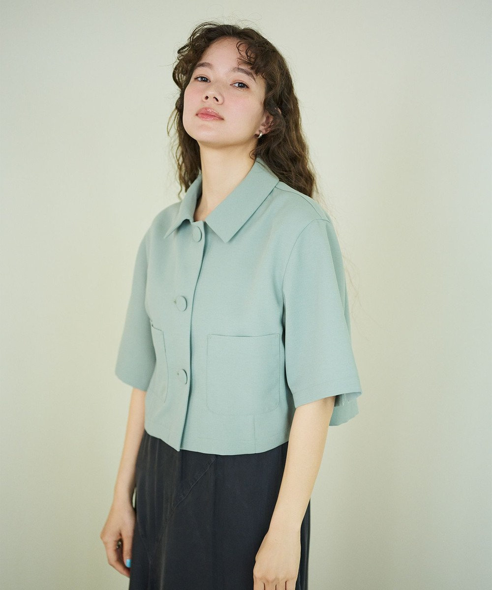 #Newans 【シワになりにくい】〈花乃まりあさんコラボ〉クロップドシャツジャケット 