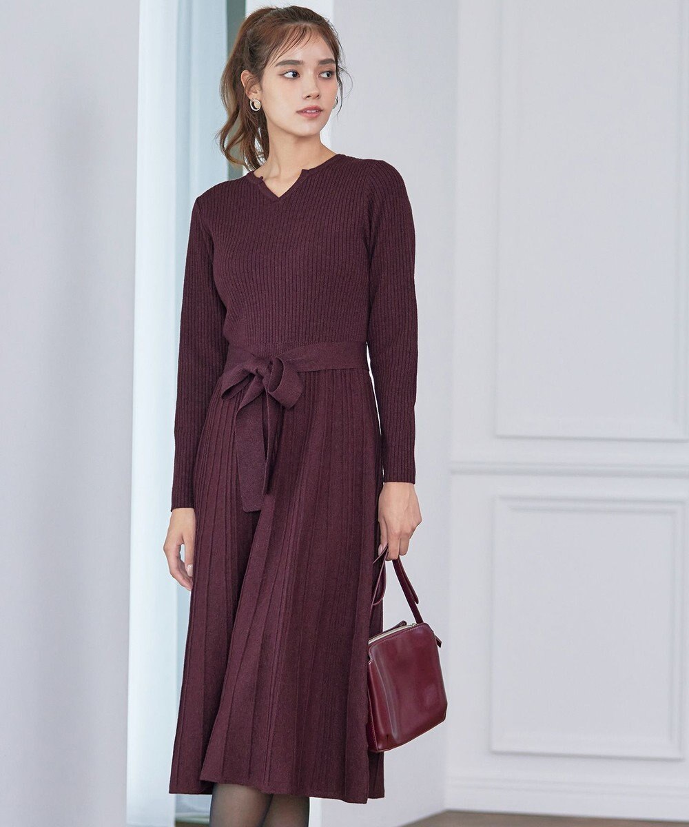 Tiaclasse 【洗える】プリーツ編みラメニットフレアワンピース 