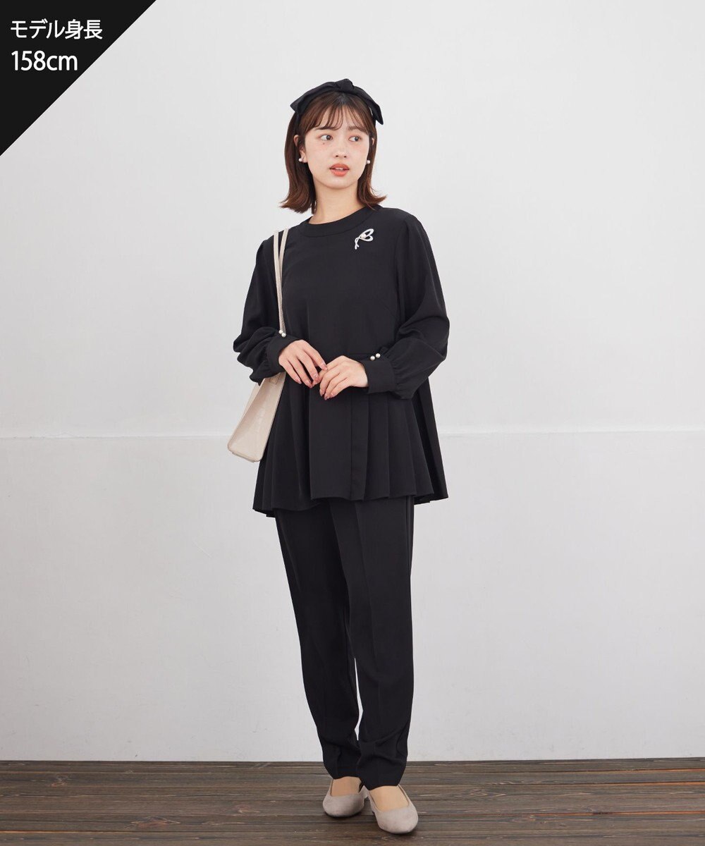 Tiaclasse L 【ブラウス&パンツ2点セット】サイドプリーツブラウス×テーパードパンツ セットアップ 