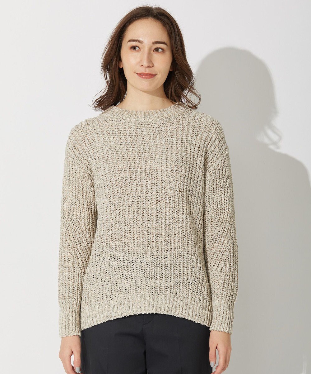 自由区 L 【洗える】コットンラッセル ボートネックニット 