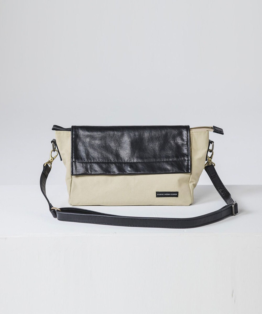 YUSHI EVER - FLAP SHOULDER ナイロン 本革 かぶせショルダーバッグ 