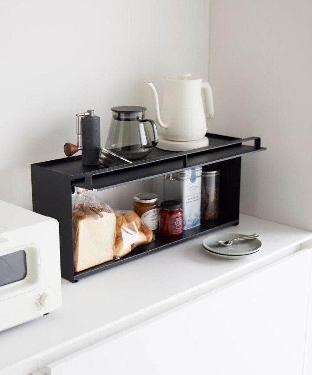 tower 前が開くキッチンカウンター上収納ラック タワー D15 ブラック 