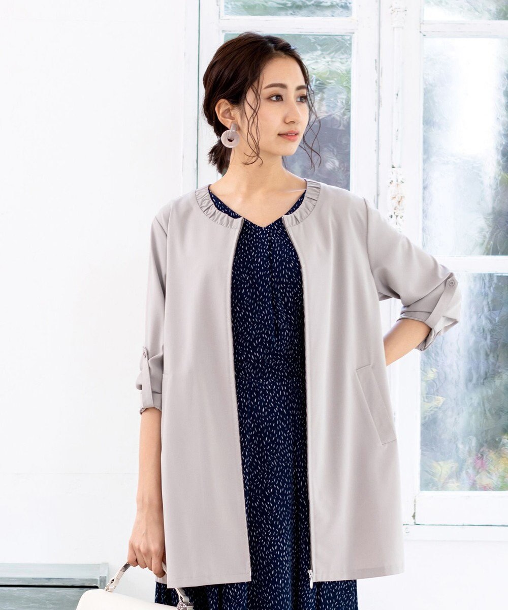 Tiaclasse 【洗える】大人可愛い衿ギャザーミディアムコート 