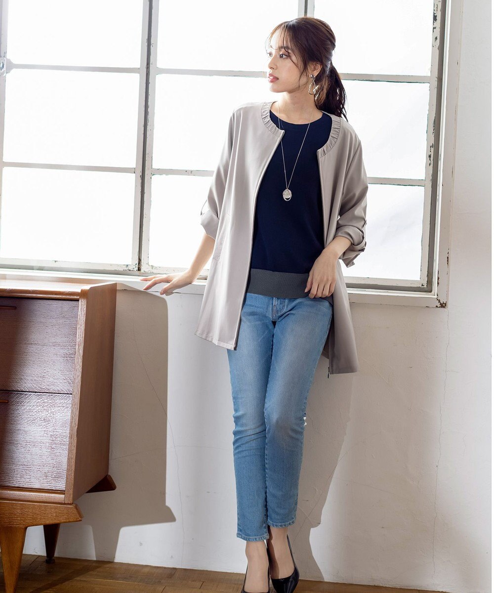 Tiaclasse 【洗える】大人可愛い衿ギャザーミディアムコート 