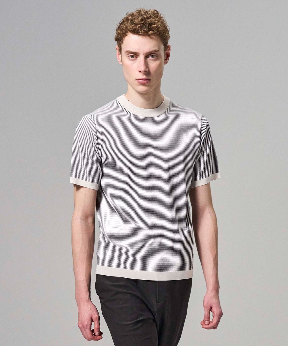 JOSEPH HOMME 【新柄】リュクスレーヨンボーダー　クルーネック半袖ニット 