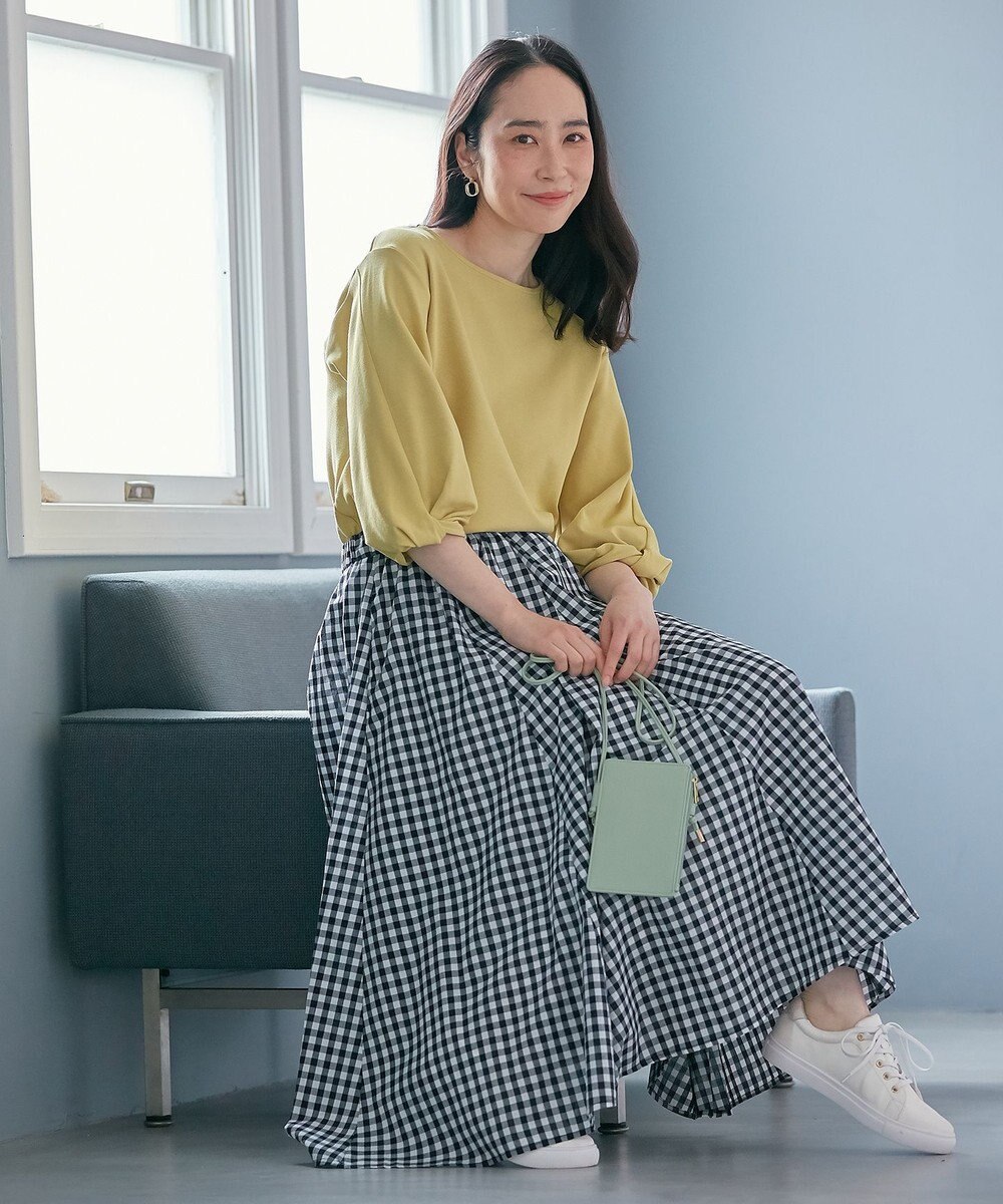 ANY 【ウエストゴム/ポケット付】シャンブレーライク フレアスカート 