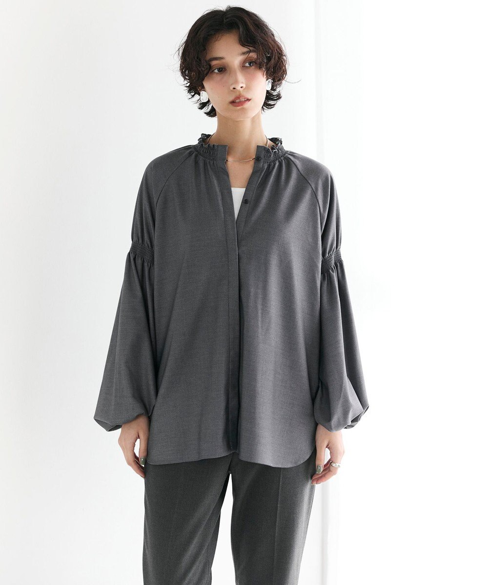 #Newans 【洗濯機可/しわになりにくい】シャーリングネック ボリュームスリーブブラウス 