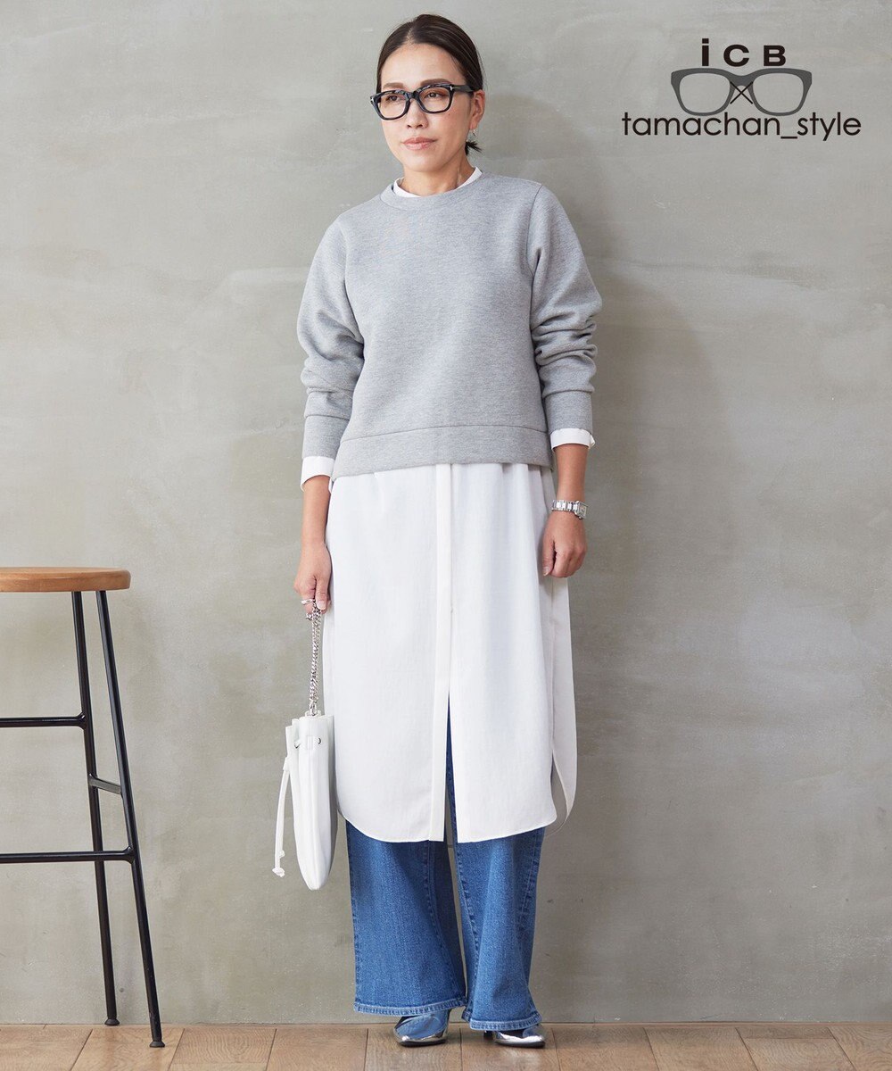 ICB 【WEB限定】【ICB×tamachan_style コラボ】スタイルアップ ワイドデニム 