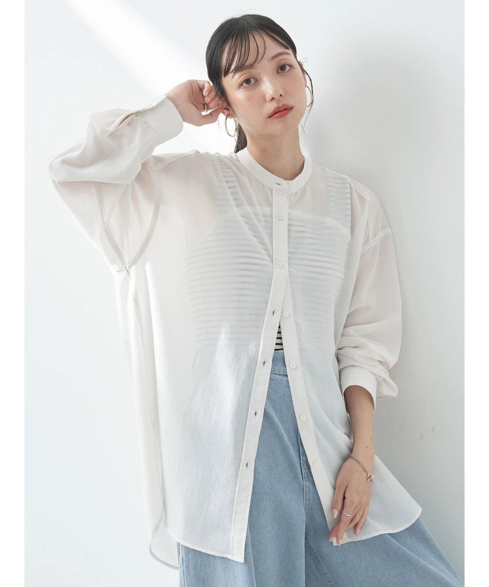 earth music&ecology シアーバンドカラーシャツ 